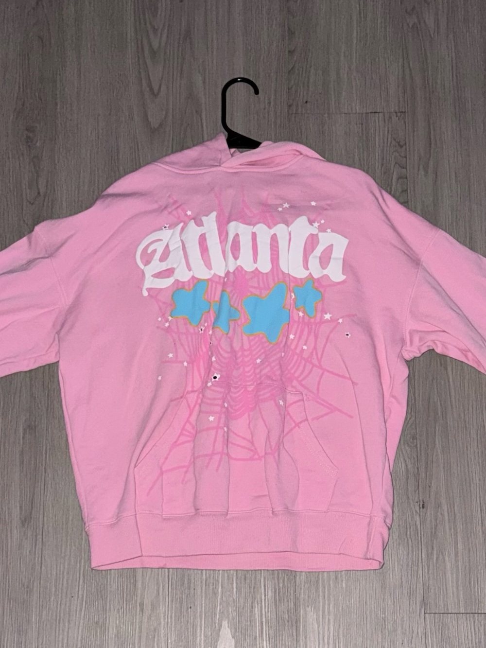 Pink Spider Graphic Hoodie with Blue Star Accents
